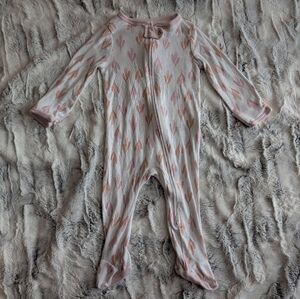 cloud island Modal 6-9 Month Pink and Peach Leaf Print Footed Onesie Pajama